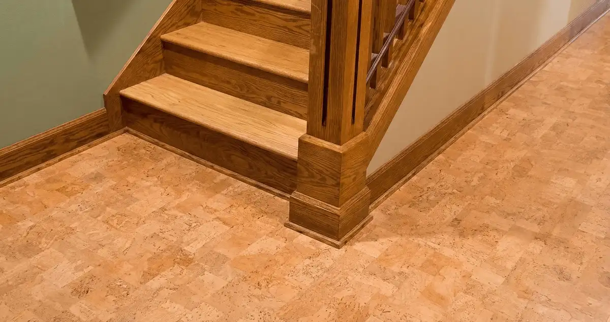 End of a staircase with cork flooring in Colorado Springs, CO